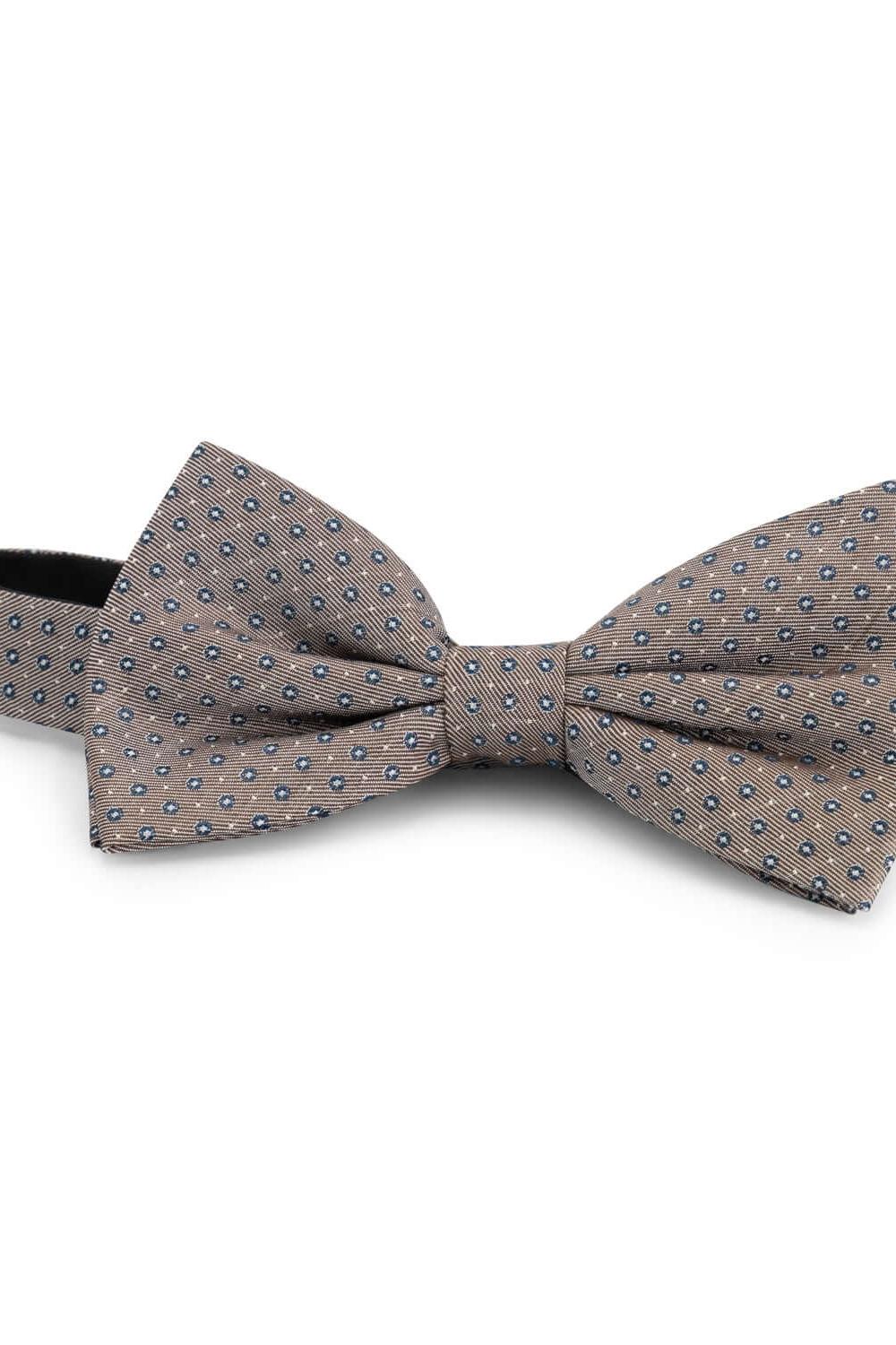 Elegante Strik zijde print stippel bruin met subtiele stippen op een lichte achtergrond.