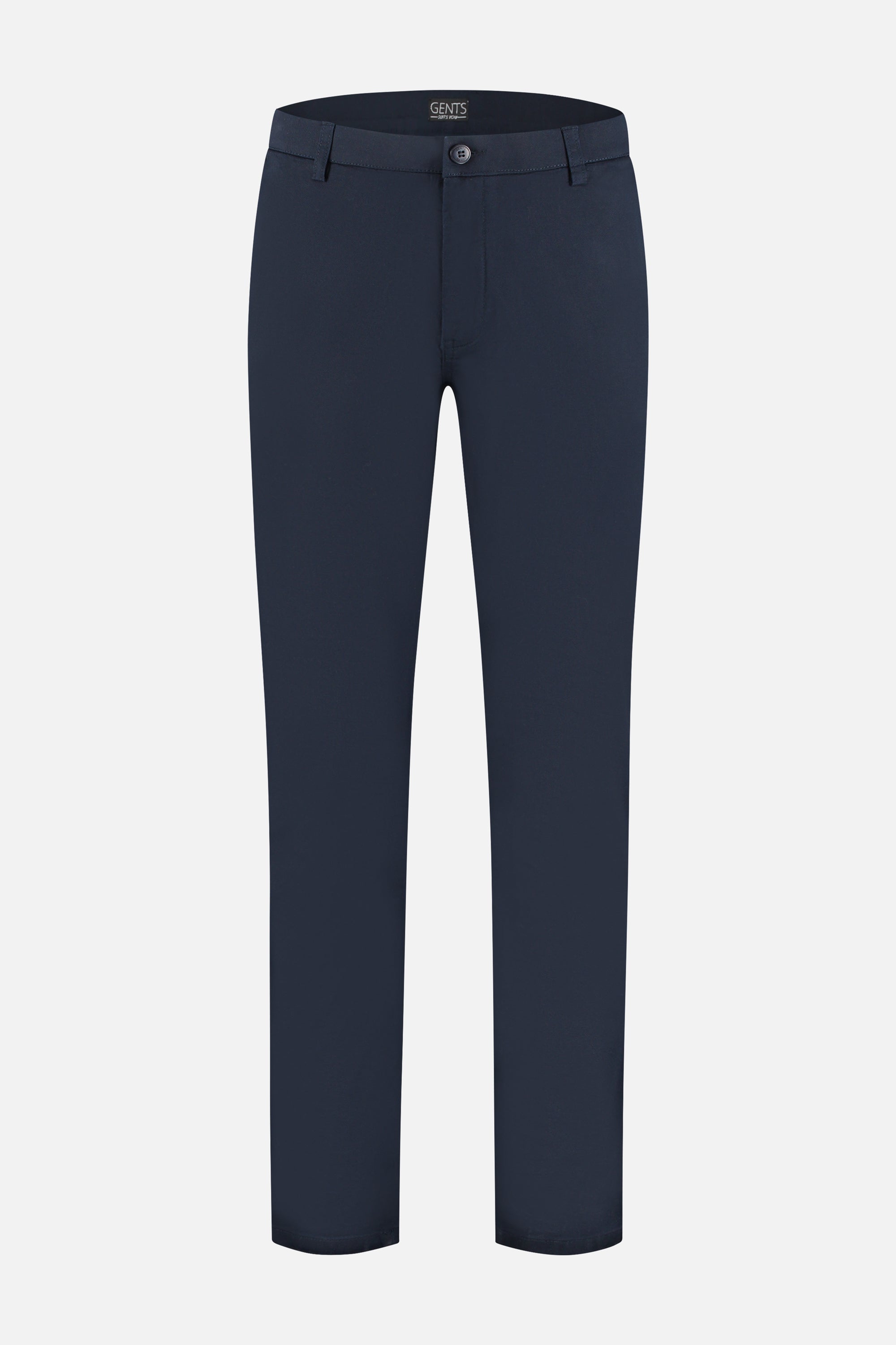 Chino stretch dobby navy pants displayed on a white background showcasing their sleek design and color.