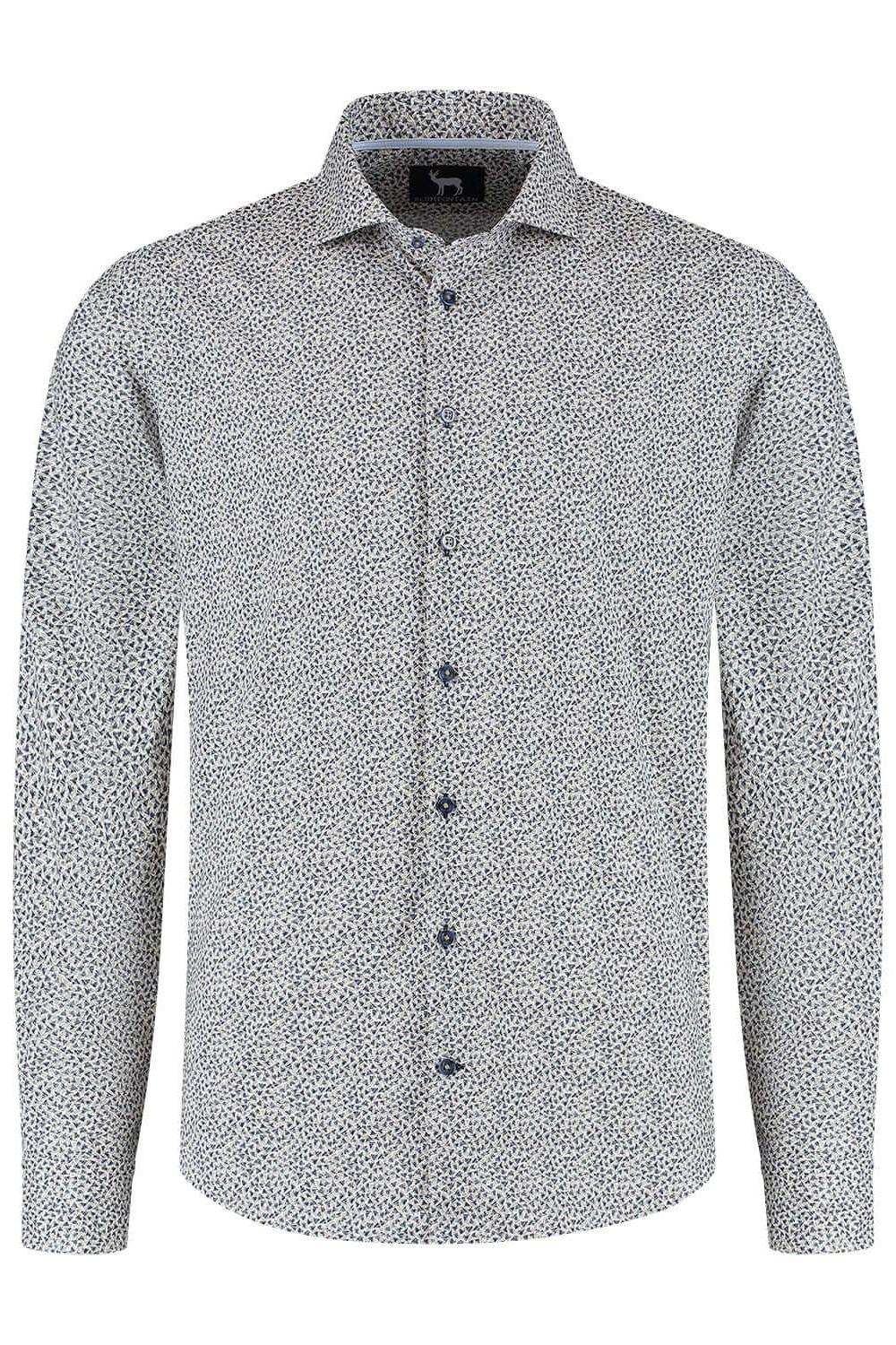Blumfontain triangel print beige-navy Ademend katoenen overhemd met triangel print.
