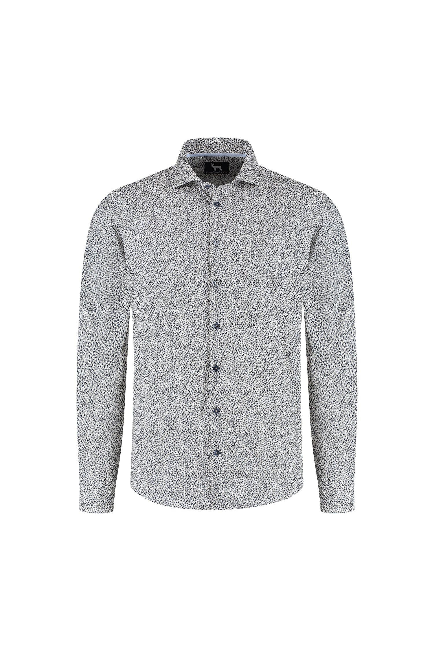 Blumfontain triangel print beige-navy Ademend katoenen overhemd met triangel print
