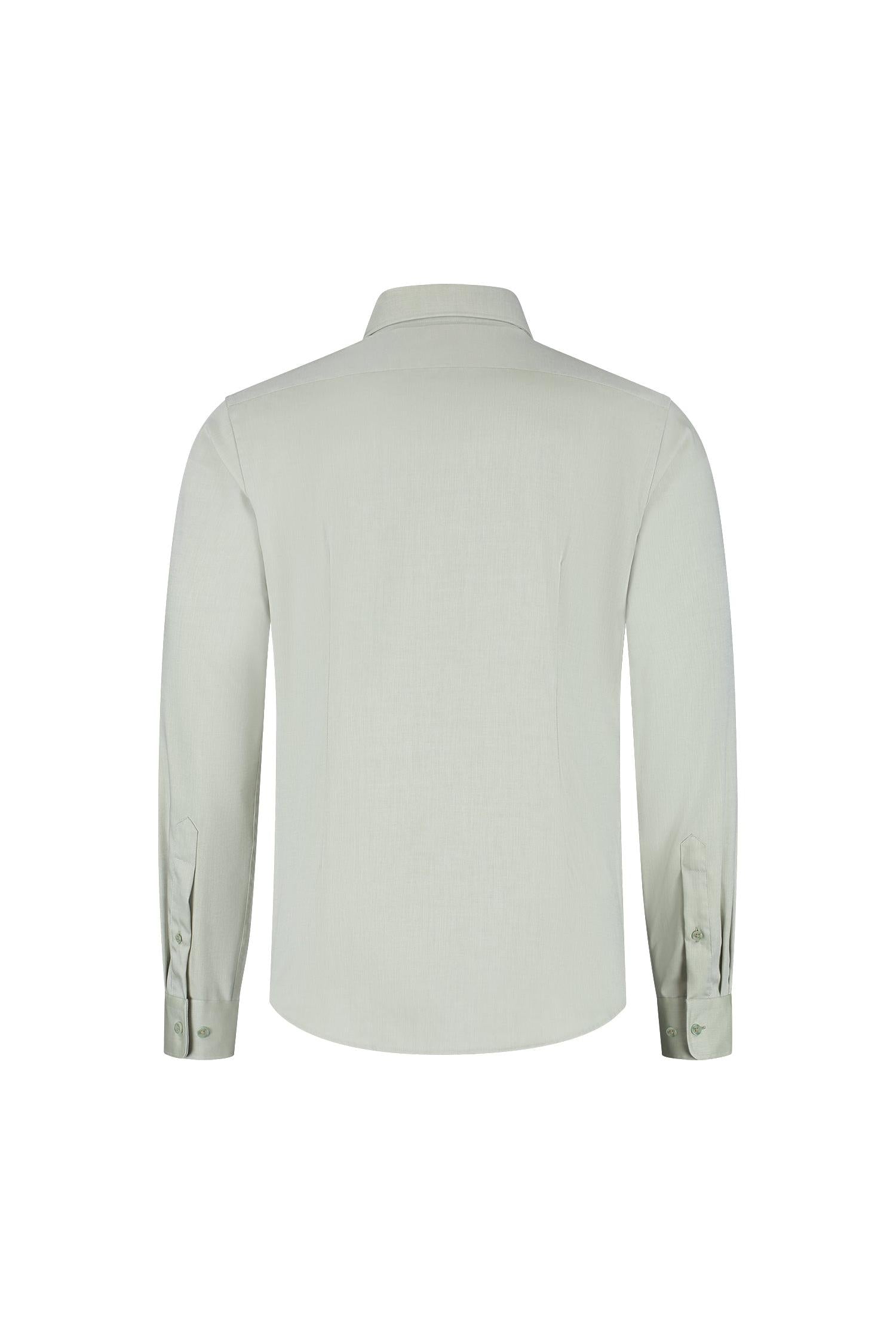 Blumfontain  uni twill groen katoenen overhemd met nette kraag en verstelbare manchetten, achterkant