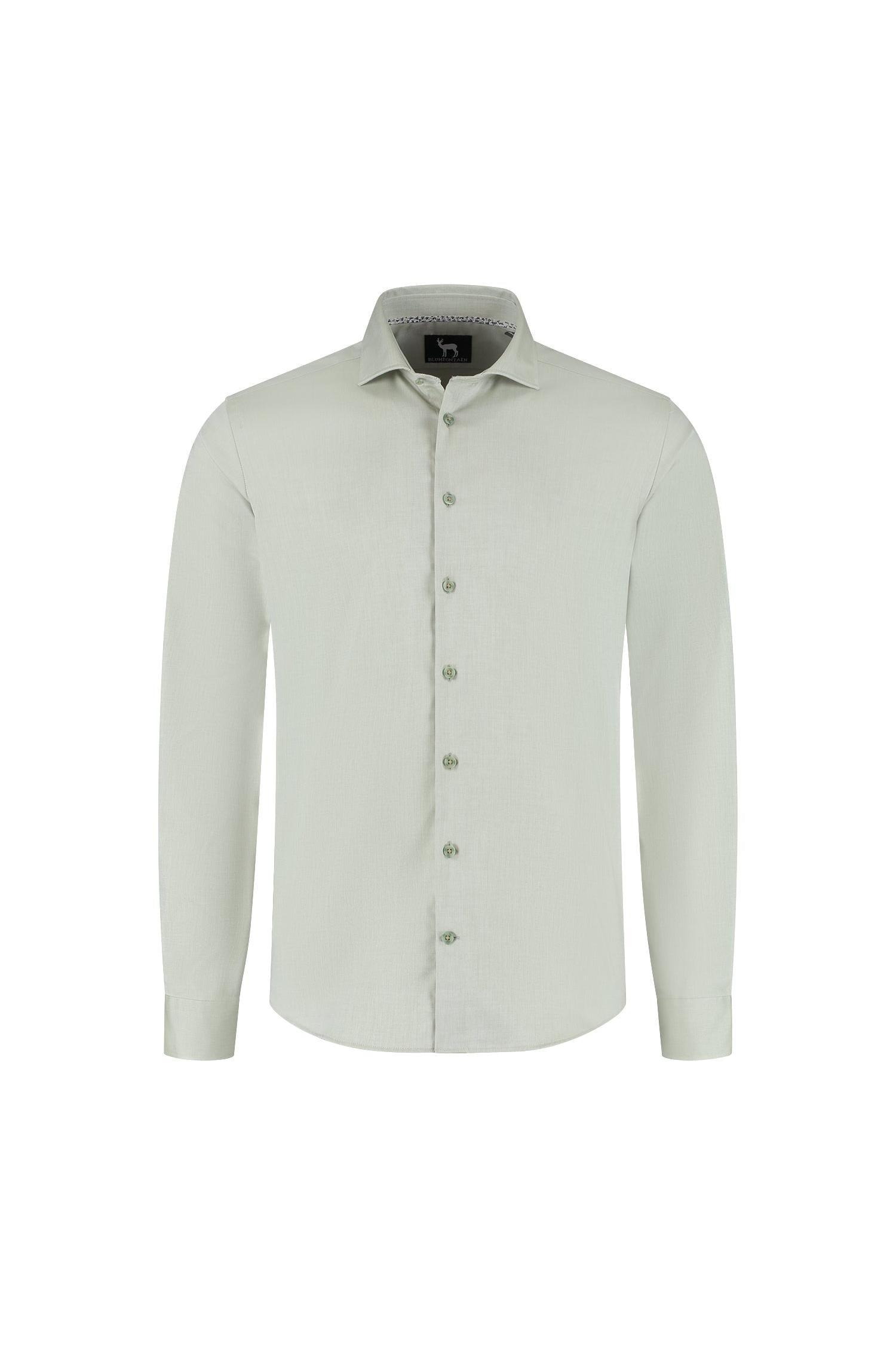 Blumfontain  uni twill groen katoenen overhemd met nette kraag en verstelbare manchetten