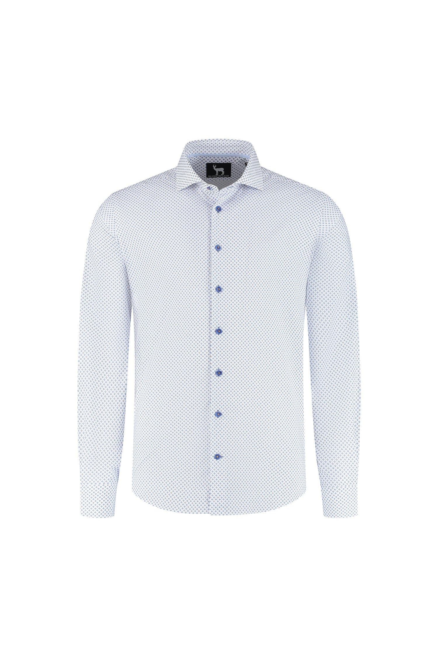 Blumfontain wieber print beige-blauw ademend katoenen overhemd met knopen in beige en blauw