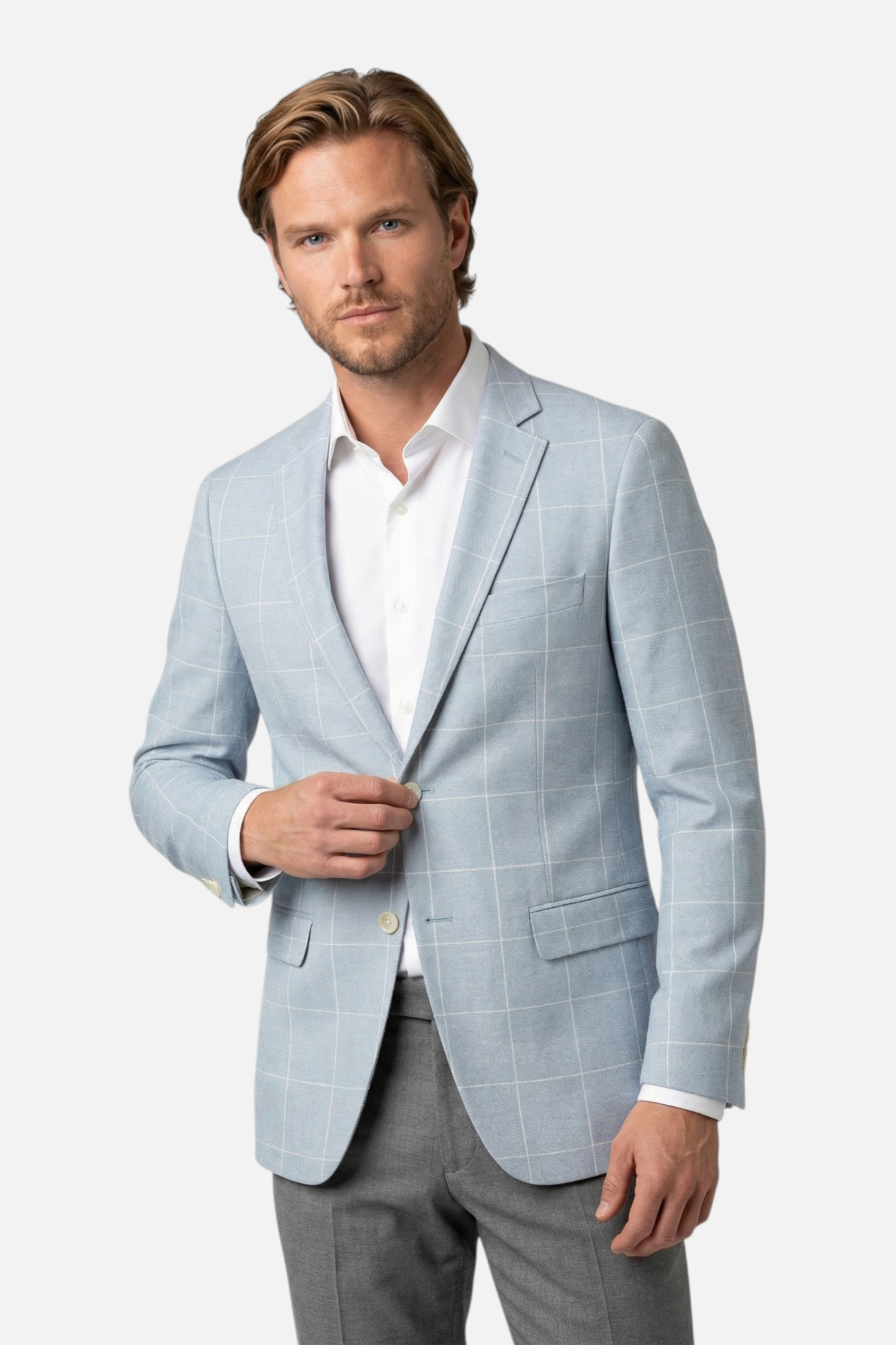 Colbert ruit katoen-linnen lichtblauw