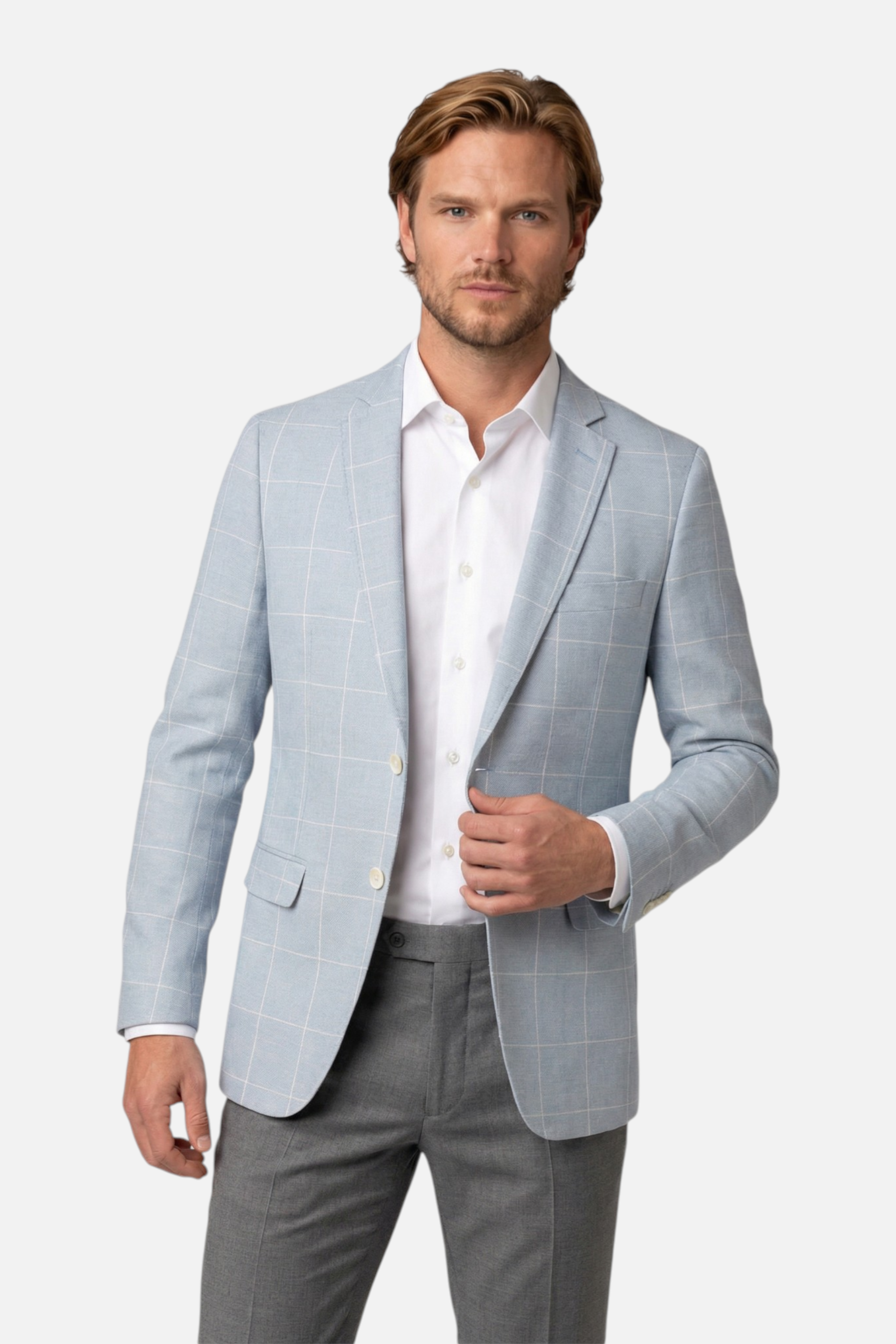 Colbert ruit katoen-linnen lichtblauw