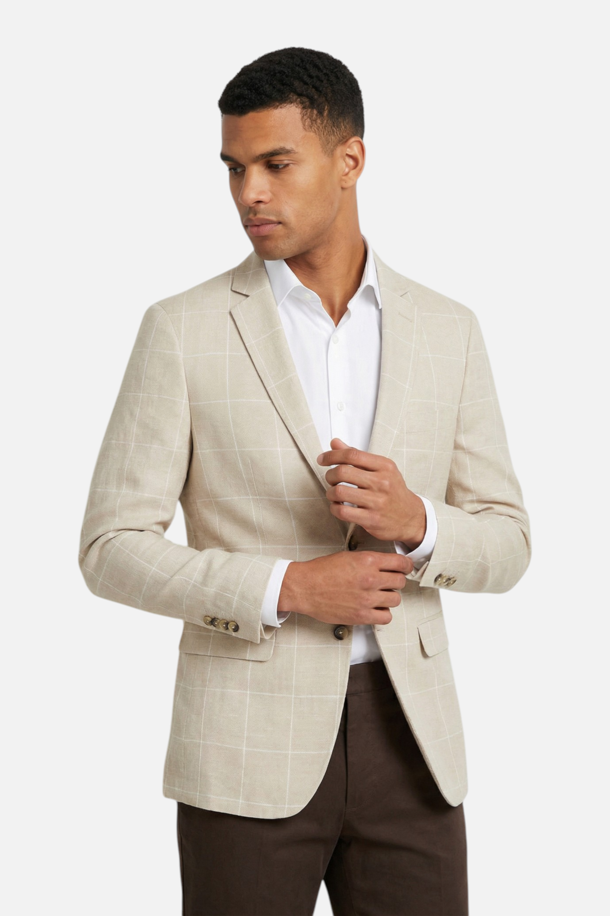 Colbert ruit katoen-linnen zand