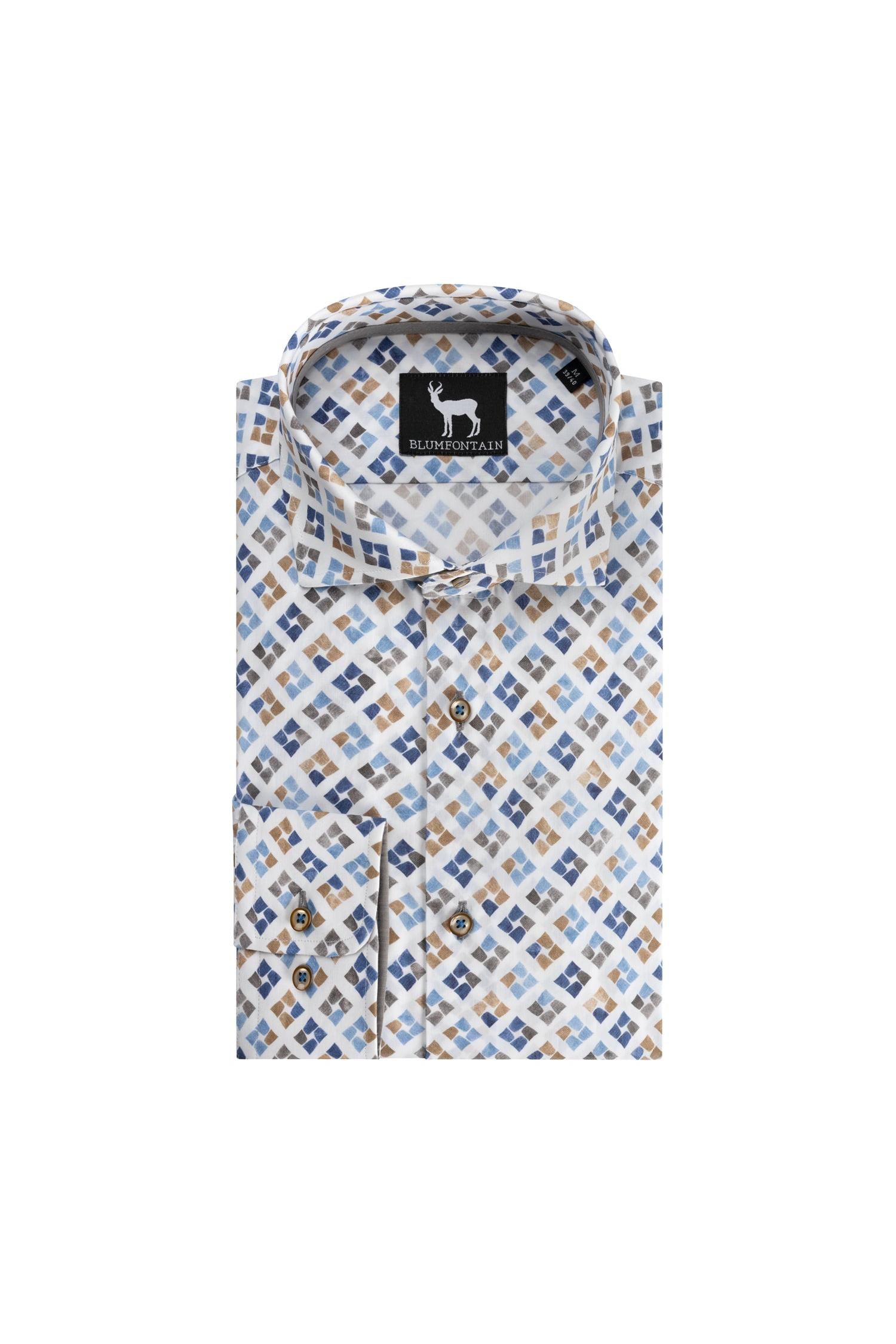 Diagonaalprint blauwbruin