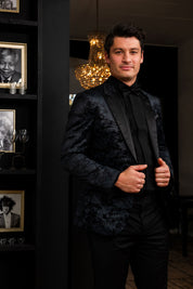 Dinnerjacket paisley velvet zwart