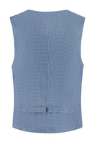A stylish view of the back of a Gilet linnenlook blauw Blauw, featuring crease-free fabric and a tailored design.