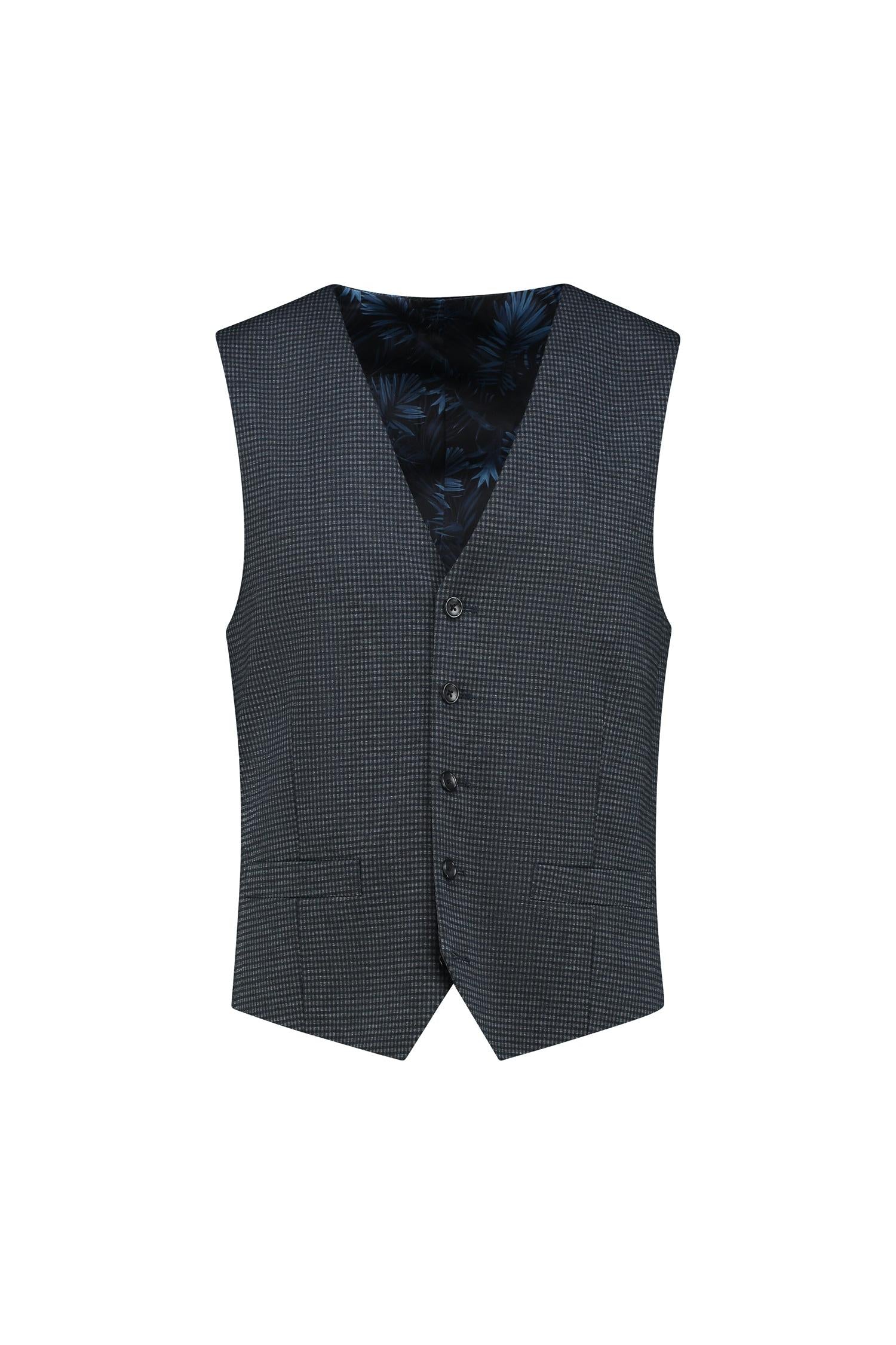 Gilet miniruit blauw-grijs