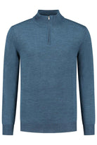 Halfzip merinoblend blauw