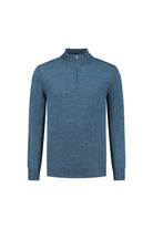 Halfzip merinoblend blauw