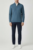 Halfzip merinoblend blauw
