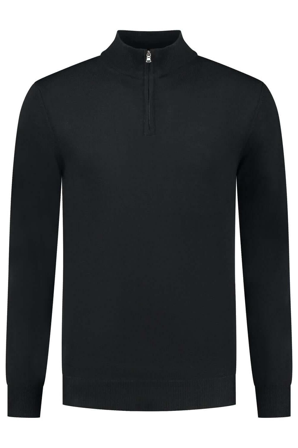 Halfzip merinoblend zwart