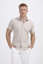 Korte mouw knit streep beige