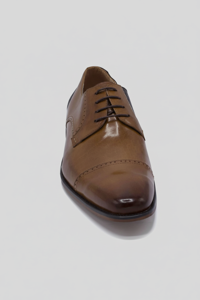 Leren veterschoen heren – cognac cap toe