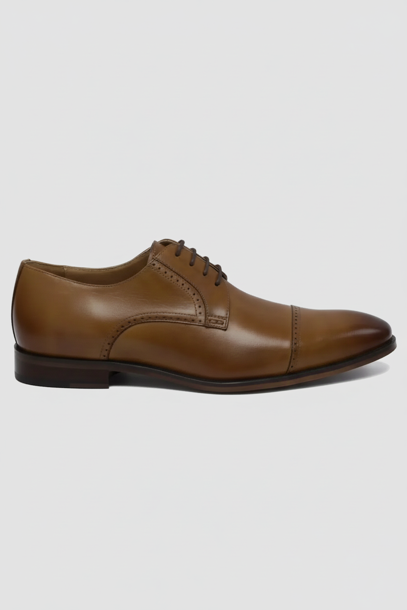 Leren veterschoen heren – cognac cap toe
