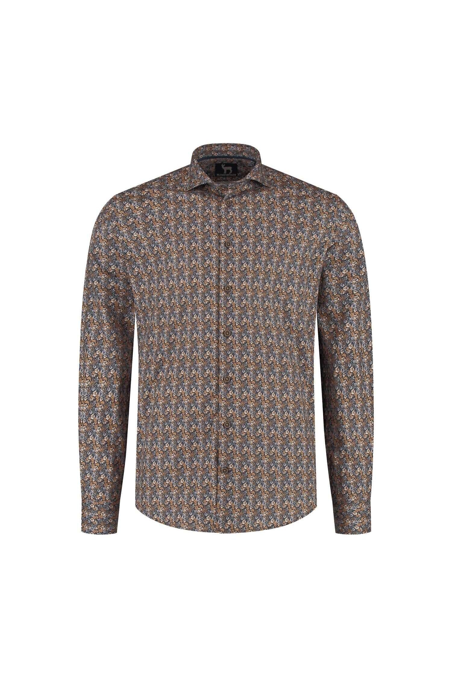 Overhemd Blumfontain bloemprint navy-bruin