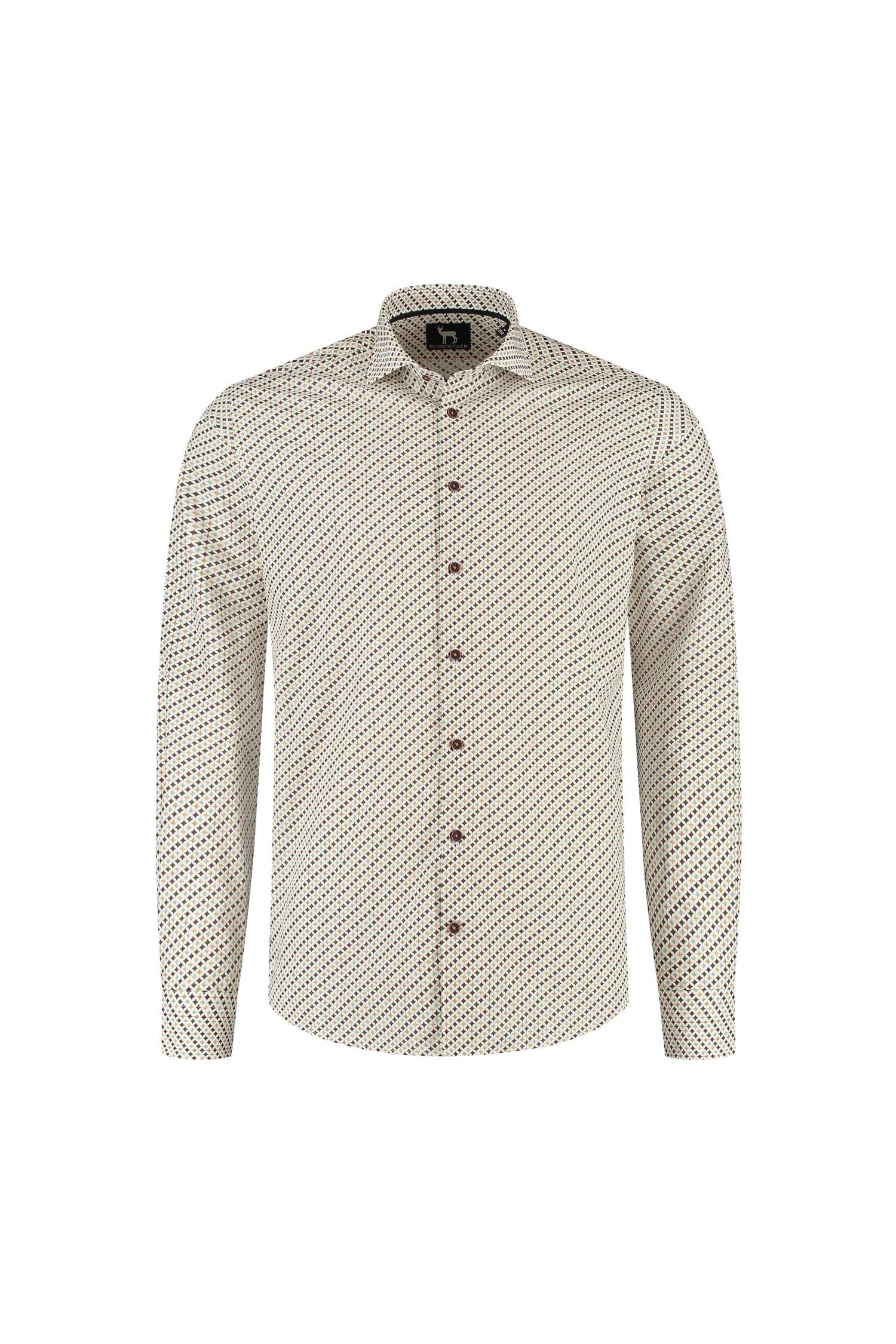Overhemd Blumfontain retroprint groen-brique met retroprint en ademend katoen.