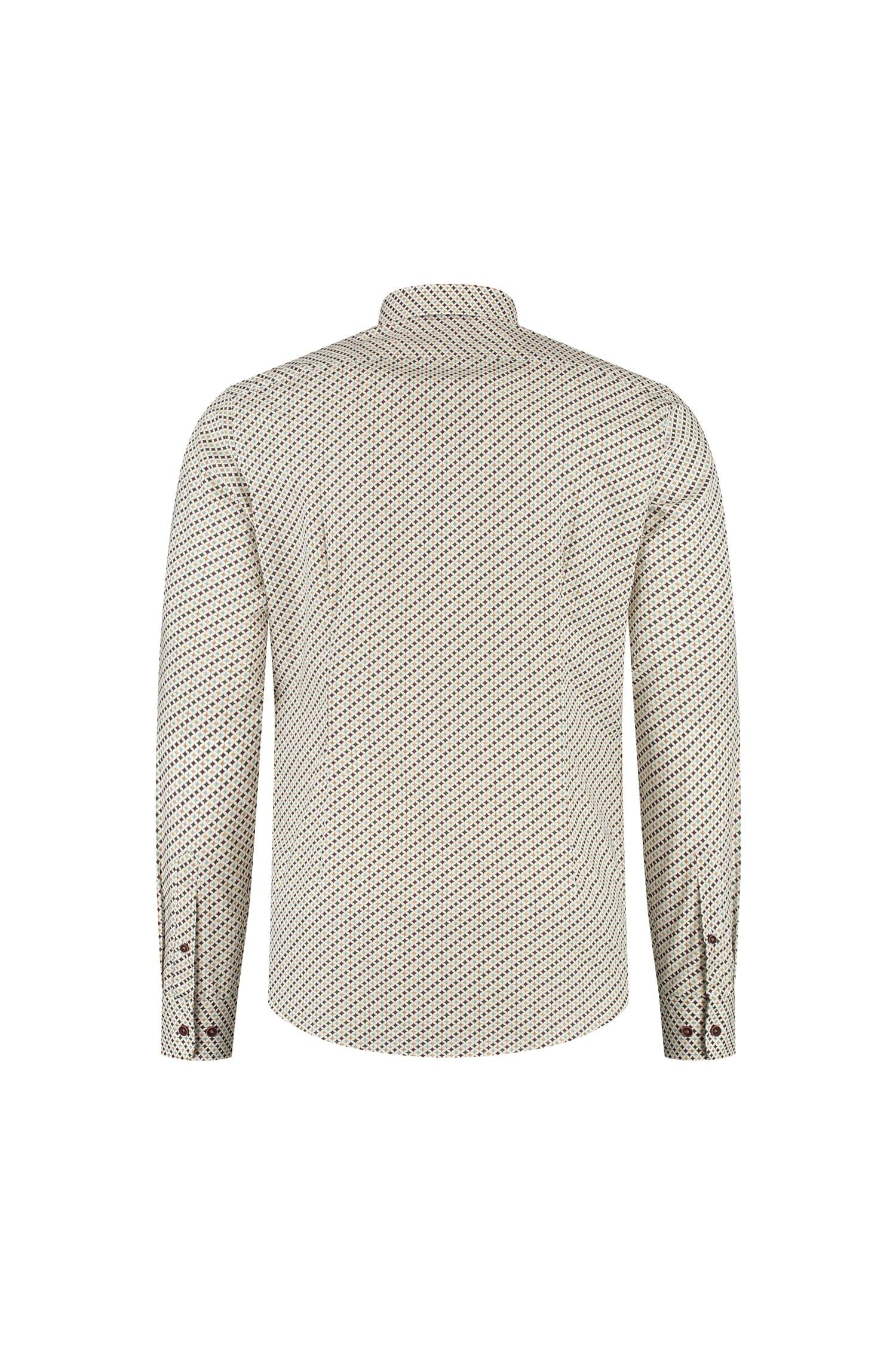 Overhemd Blumfontain retroprint groen-brique achterkant met ademend katoen en retroprints.