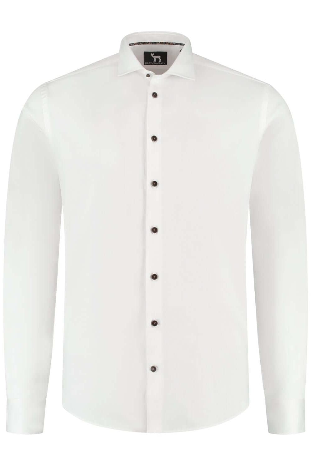 Overhemd Blumfontain uni wit - ademend katoenen shirt met contrasterende knopen.