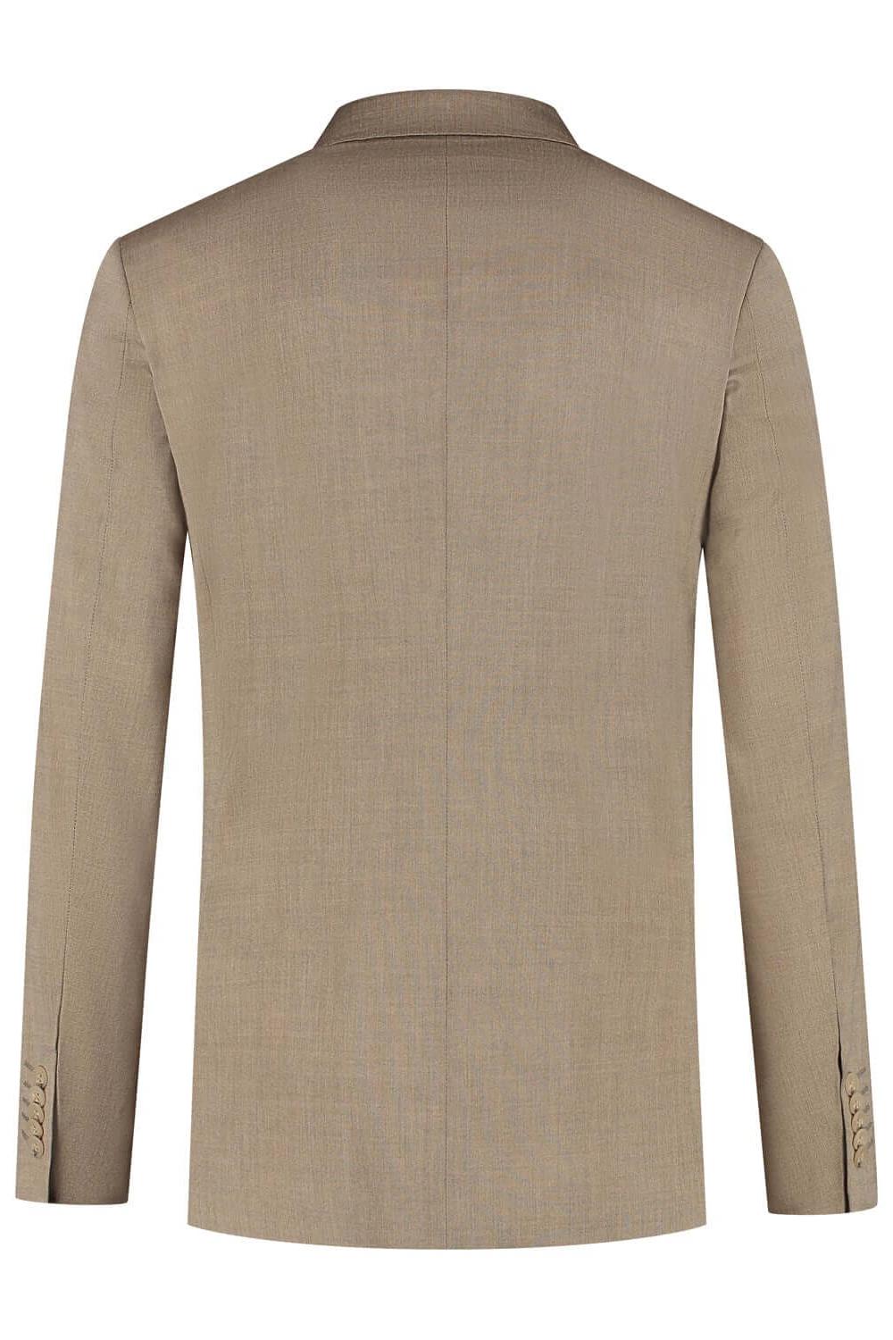 A classic camelkleurig pak camelbruin, showing the back of the wool jacket with stretch.