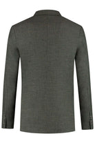 A back view of a Pak melange donkergroen jacket featuring a textured design and stylish cut.