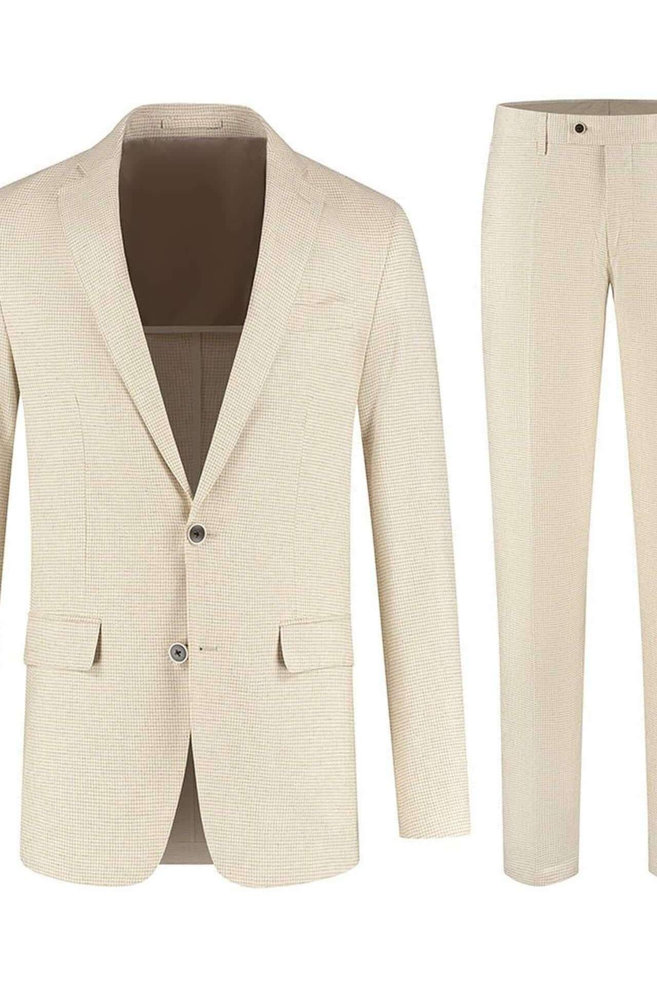 Pak pied-de-poule linnen-katoen beige