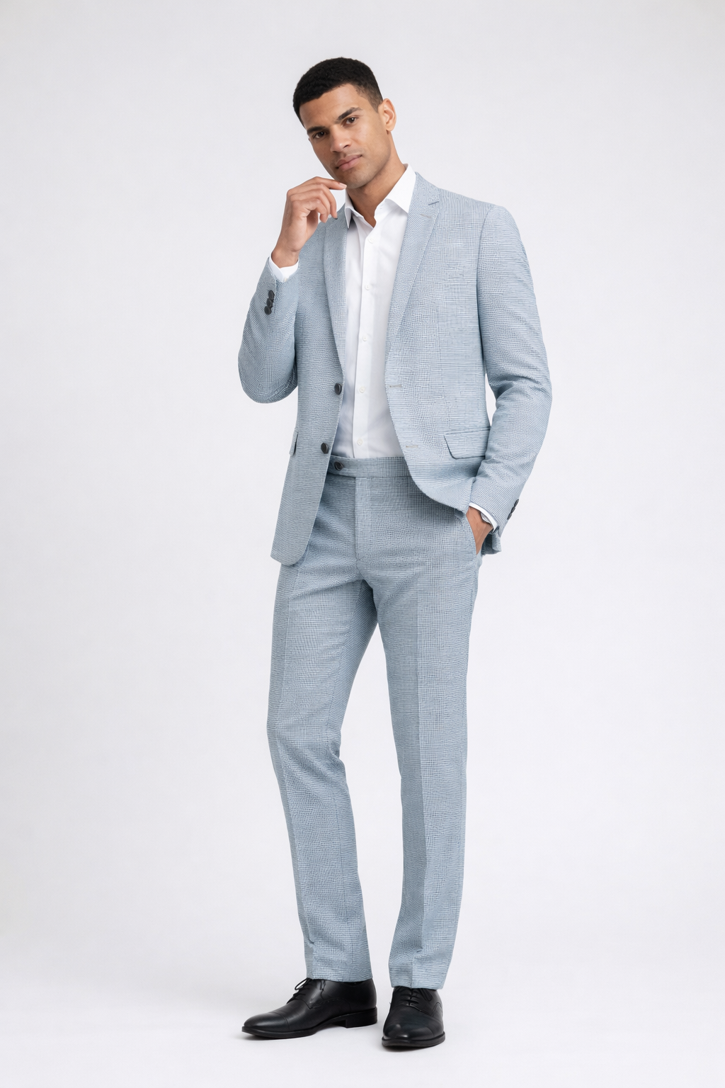 Pak pied-de-poule linnen-katoen blauw