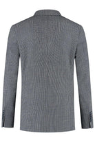 Pak wol tweed streep grijsblauw herenpak achterkant met ademend ontwerp.