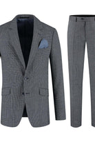 Pak wol tweed streep grijsblauw: Ademend wol-tweed herenpak met grijsblauwe streep.