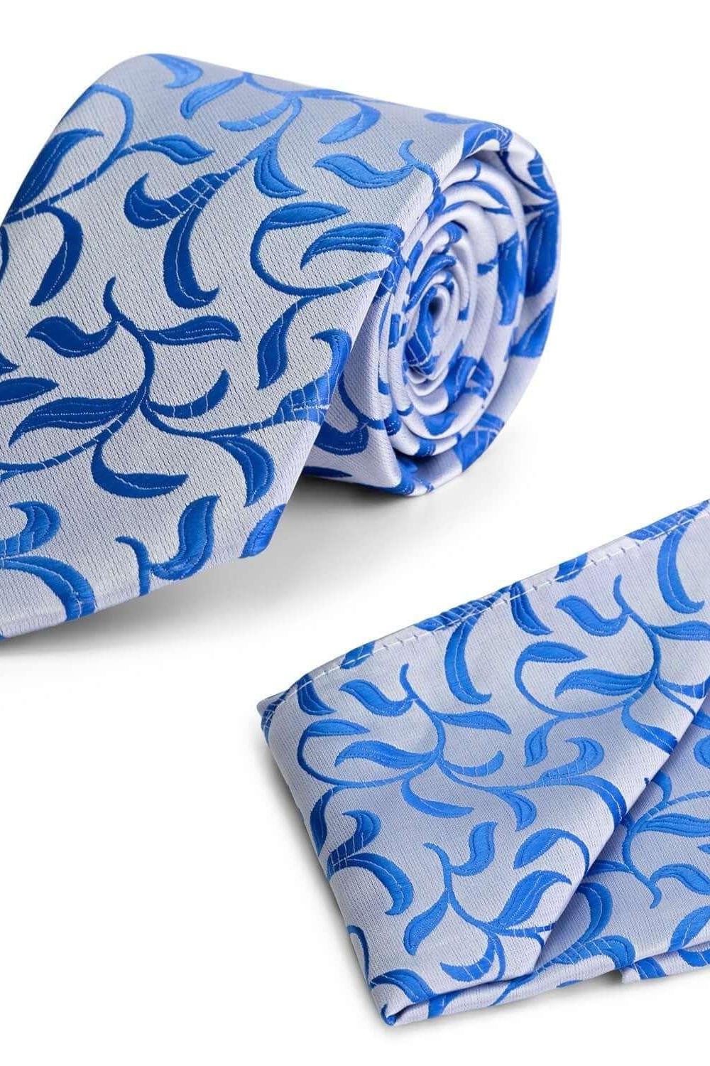 Set stropdas pochet zilver blauw
