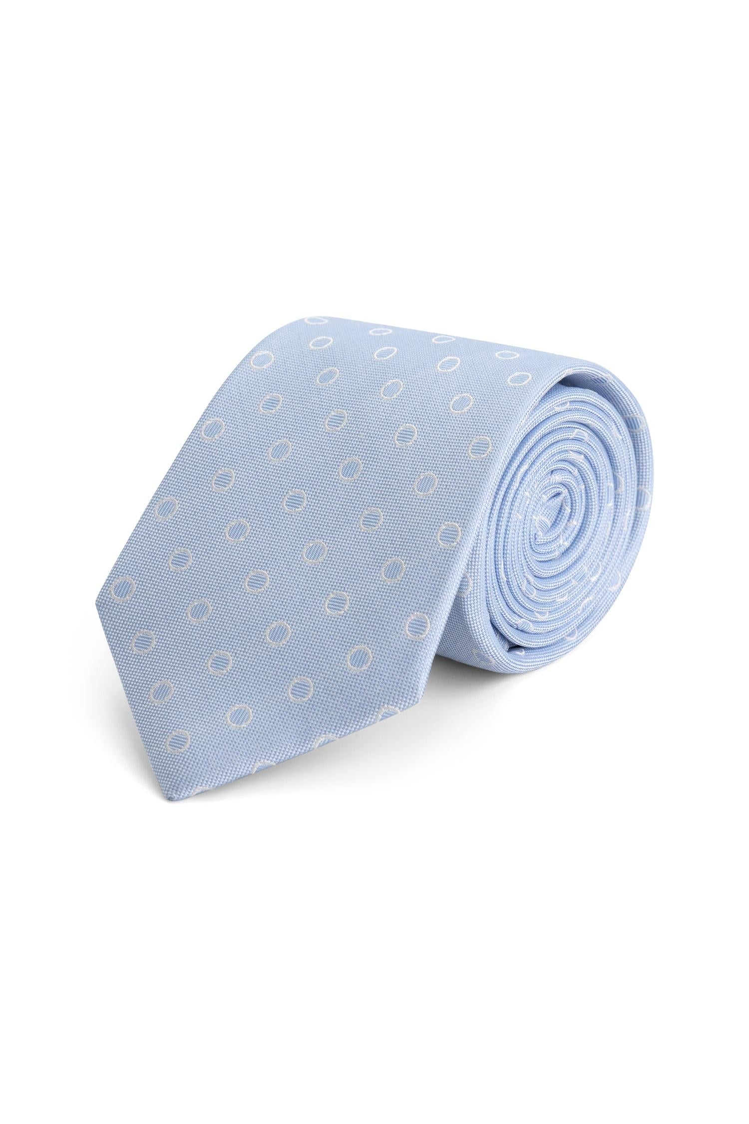 Stropdas zijde print cirkels lichtblauw zilver