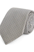 Stropdas zijde print ruit zilver-blauw