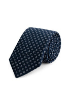 Stropdas zijde print stippel navy-zilver