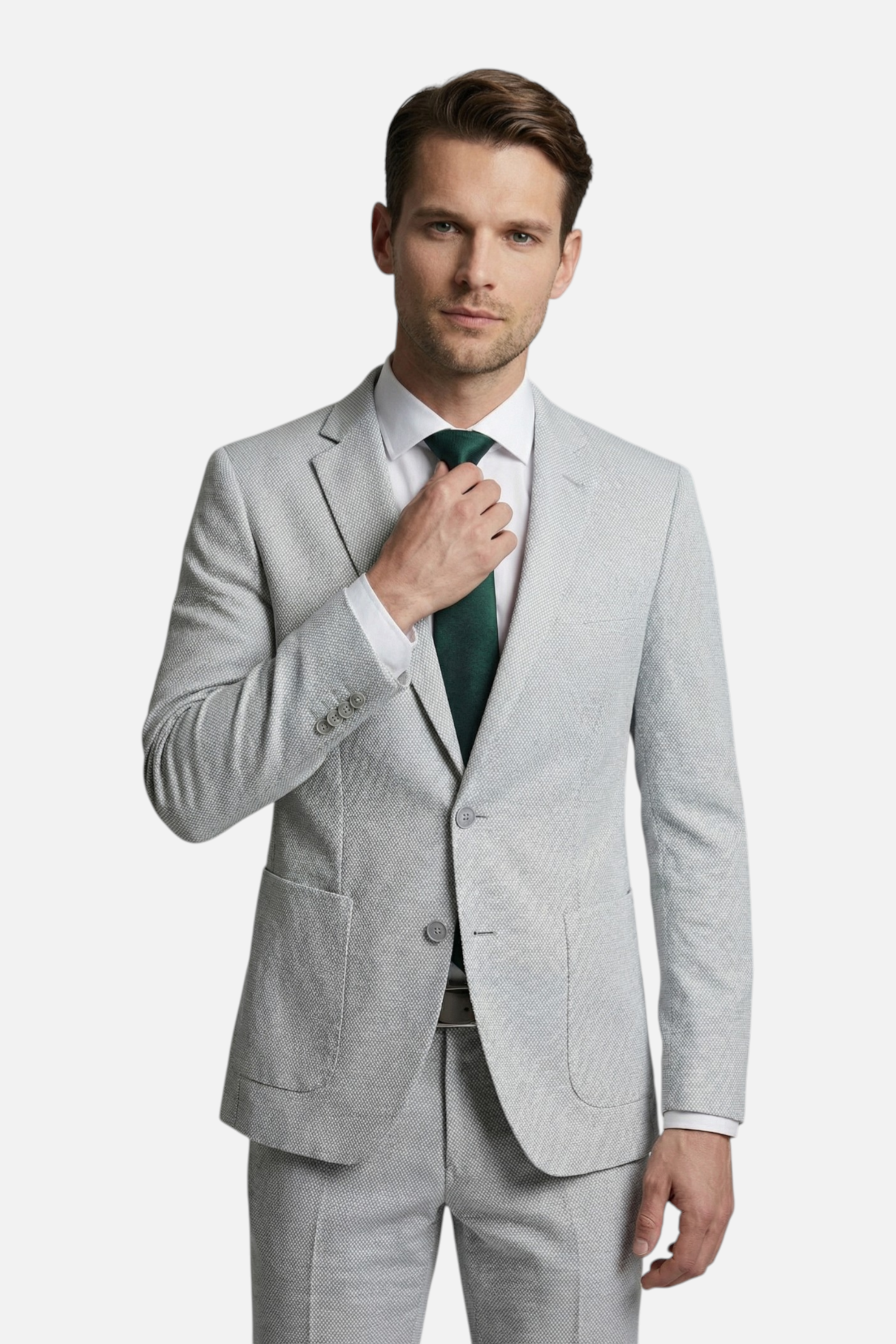 Colbert stretch pique melange grijs, een stijlvolle grijze blazer met stretch voor zowel zakelijke als casual uitstraling.