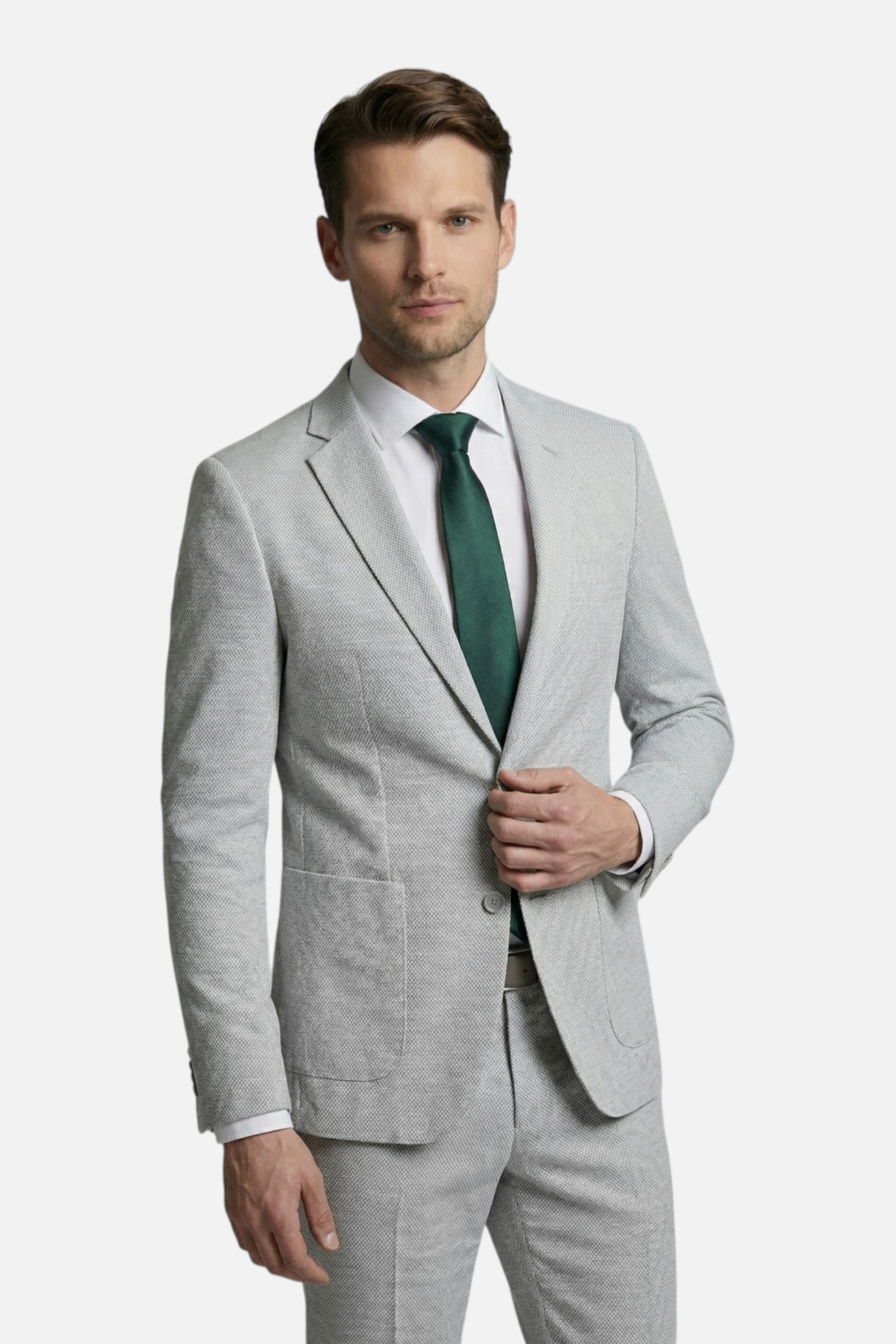 Colbert stretch pique melange grijs, zakelijke en casual stijl, grijze melange met stretch.