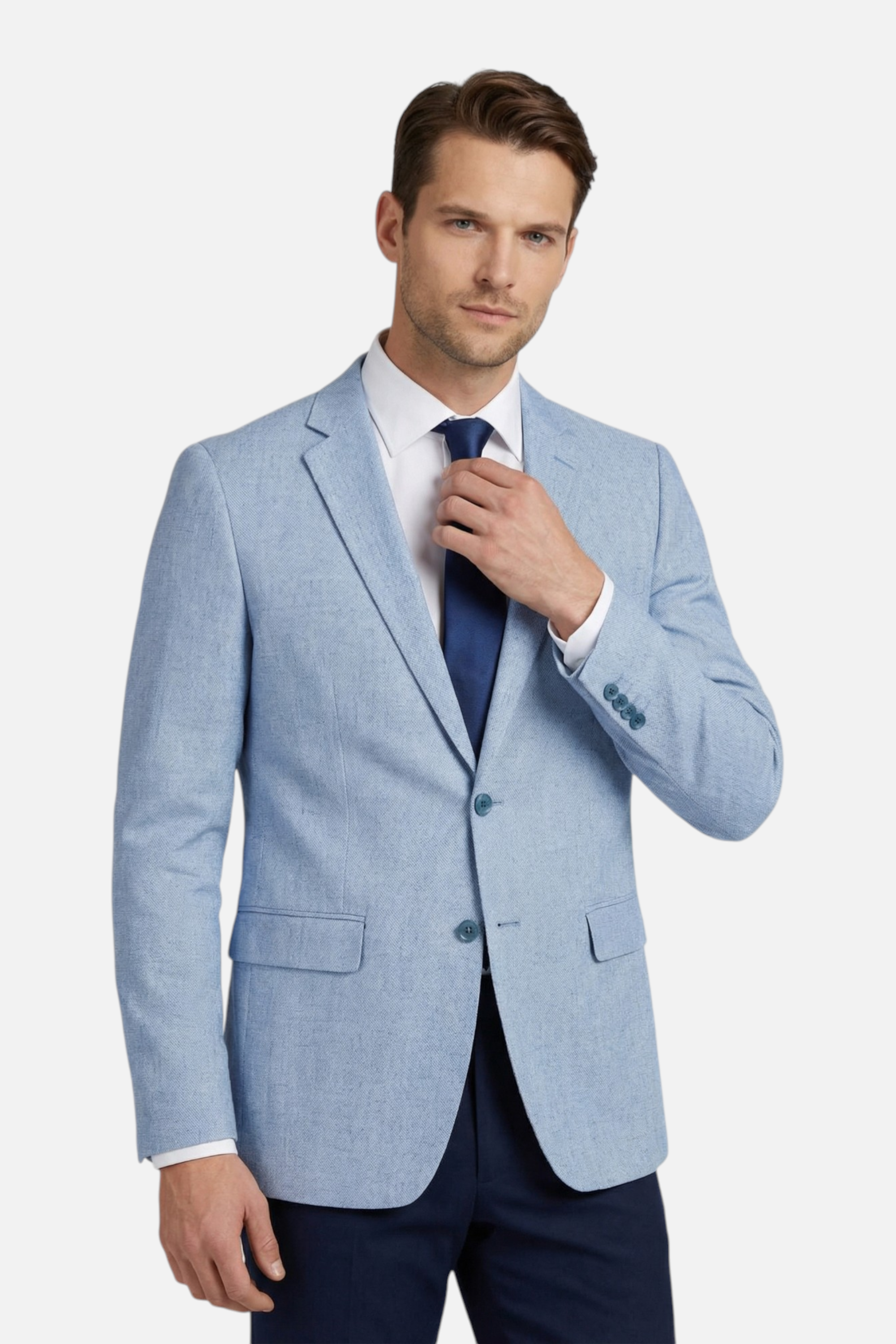 Colbert melange blauw model in elegante blazer met comfortabele stof en nette uitstraling.
