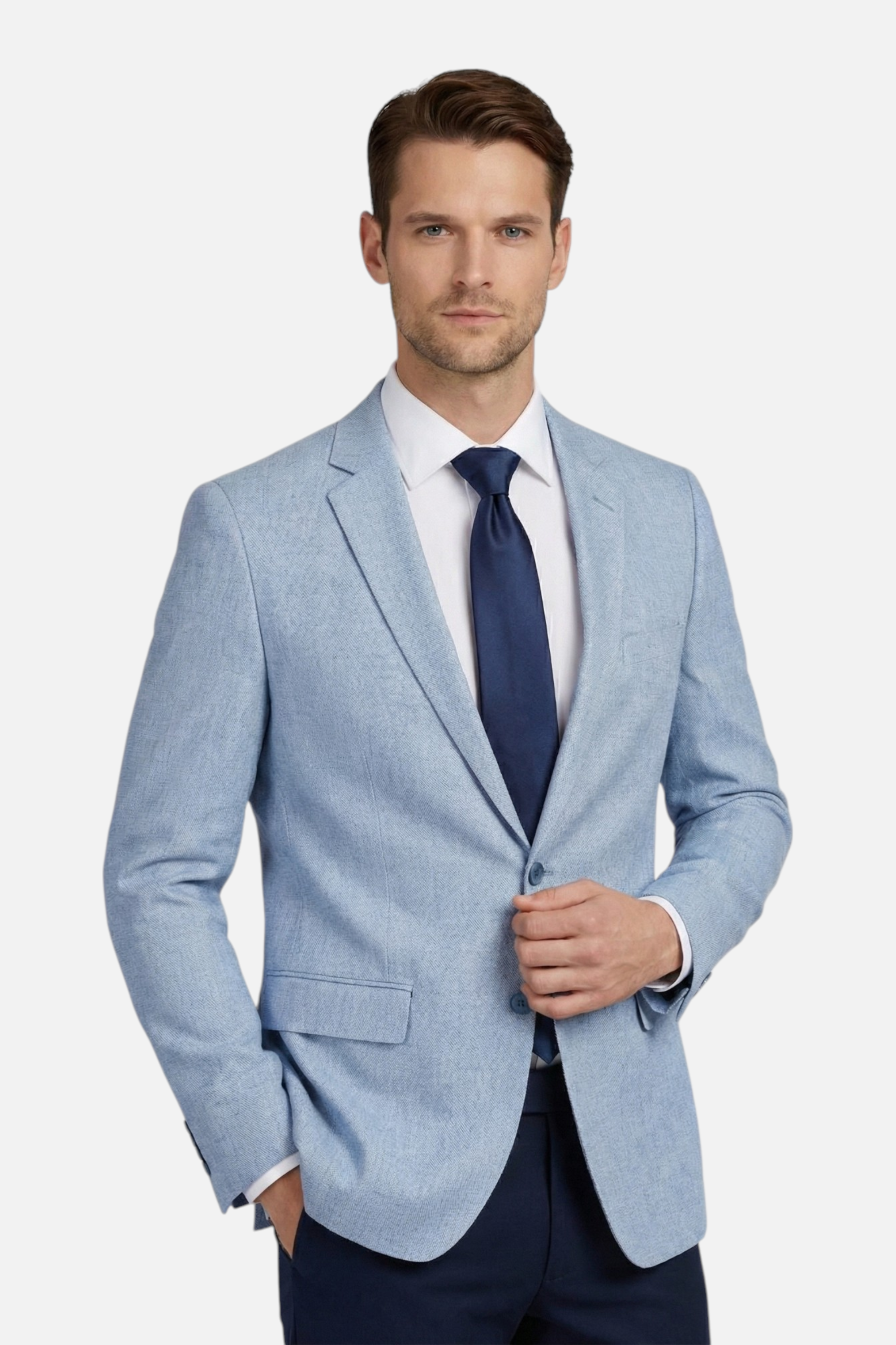 Colbert melange blauw model in elegante stof met comfortabele pasvorm en stijlvolle uitstraling.