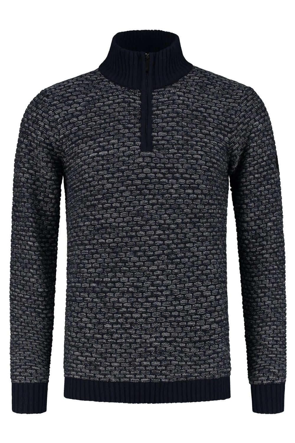 Trui halfzip structuur grijs