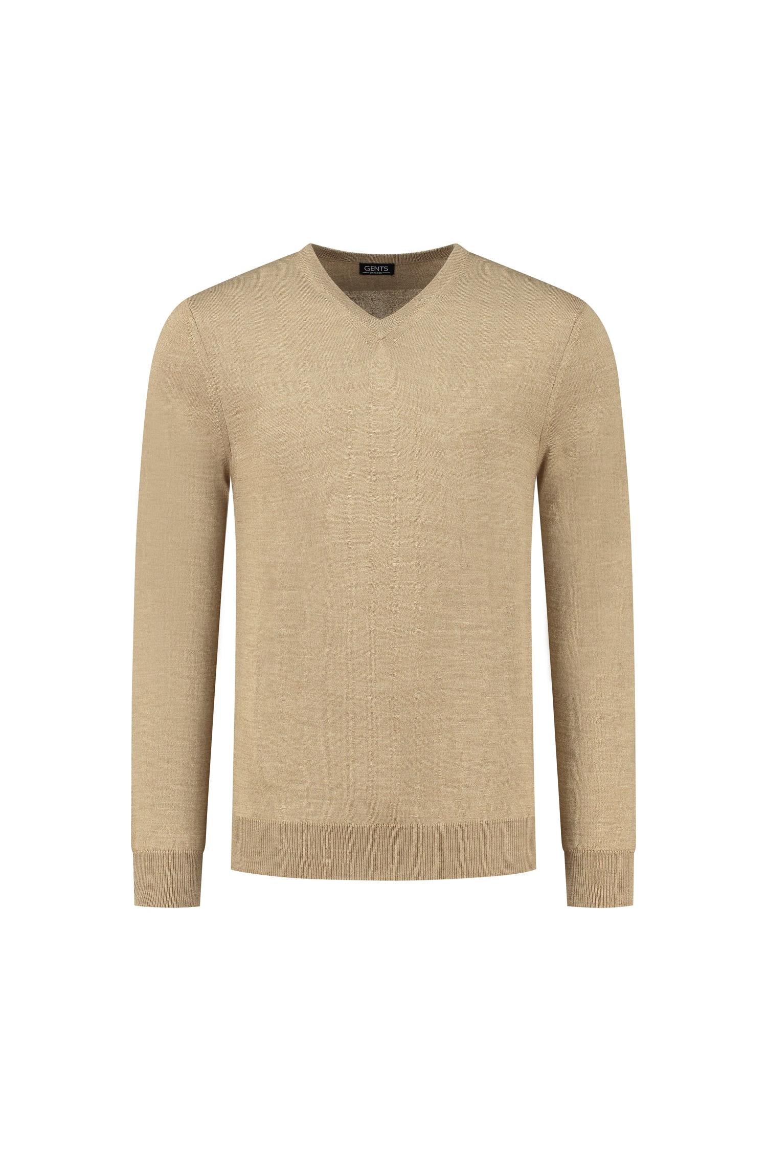 V-neck merinoblend camel