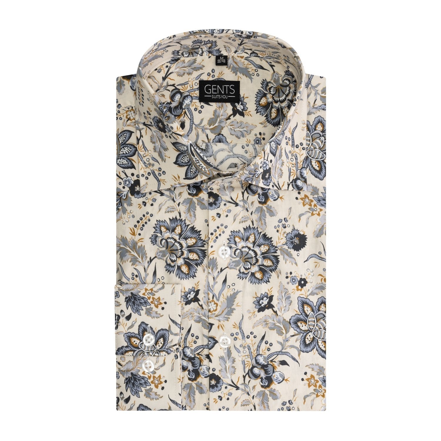 Bloemprint ecru - grijs - Gents