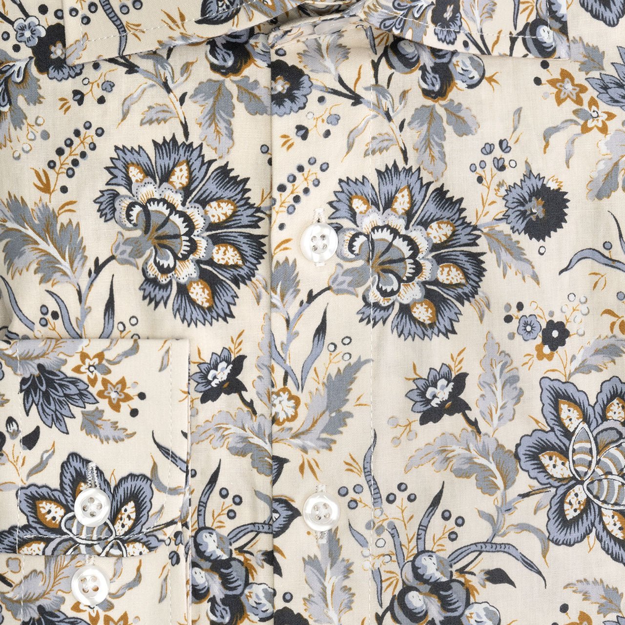 Bloemprint ecru - grijs - Gents