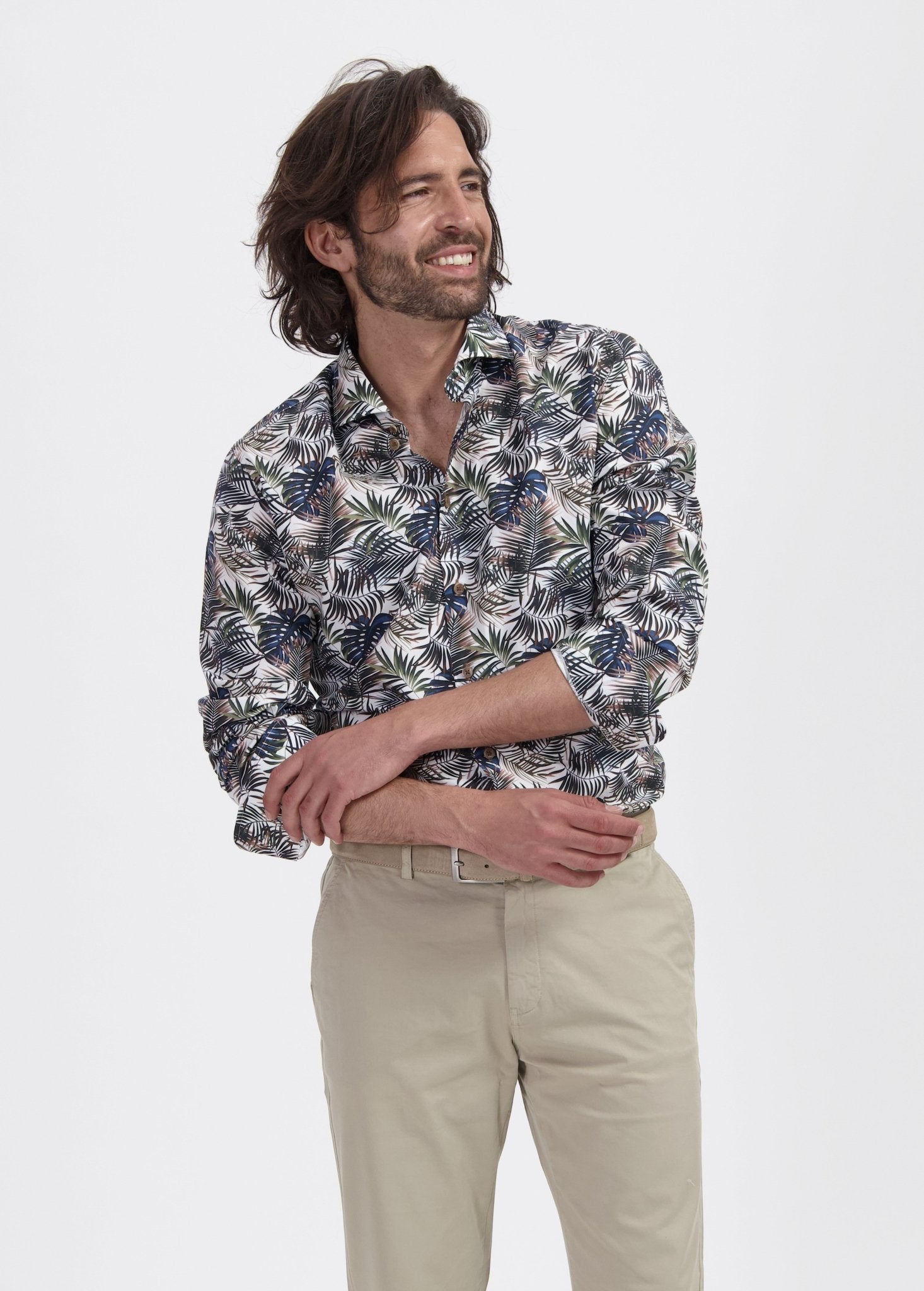 Blumfontain print palmblad groen - bruin - Gents