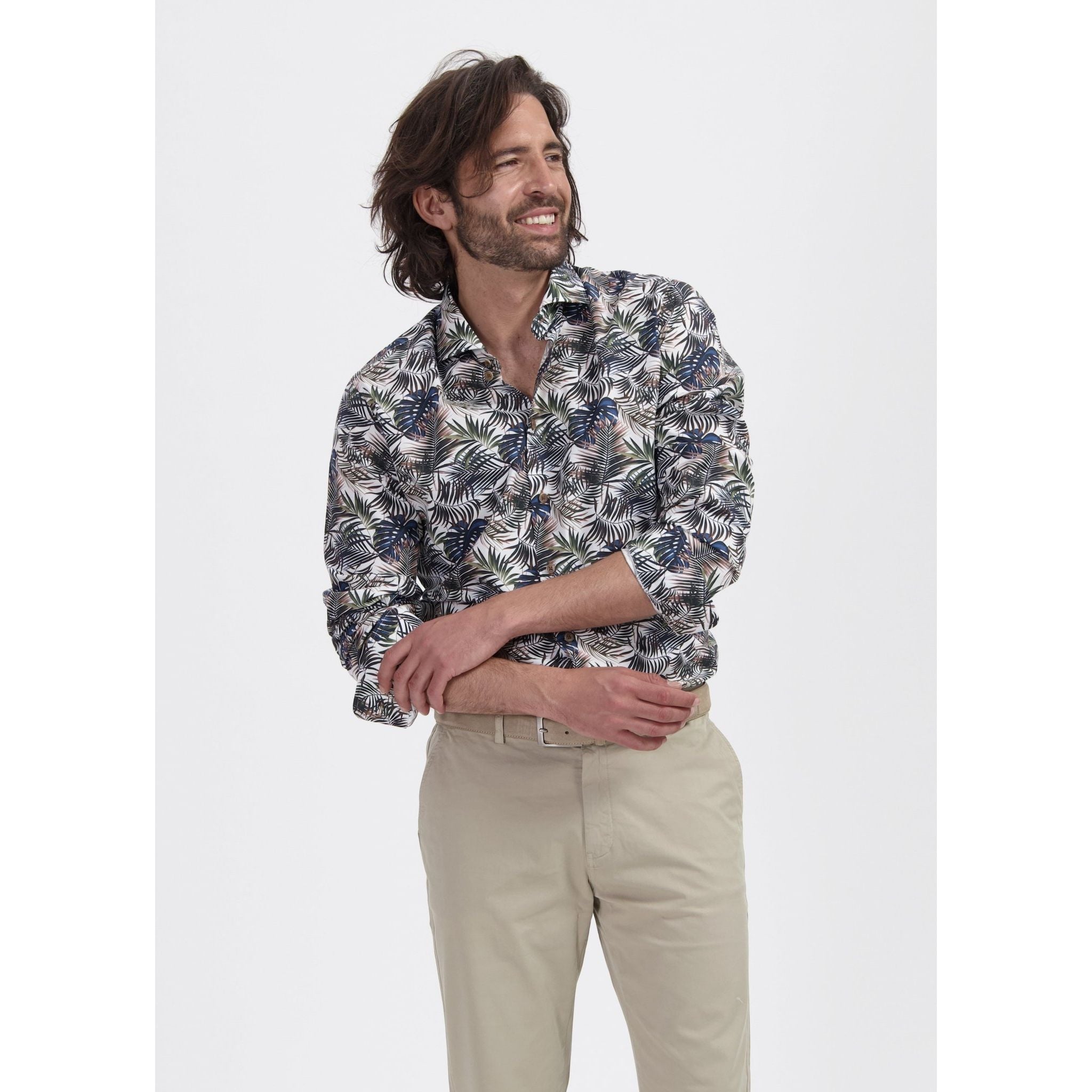 Blumfontain print palmblad groen - bruin - Gents