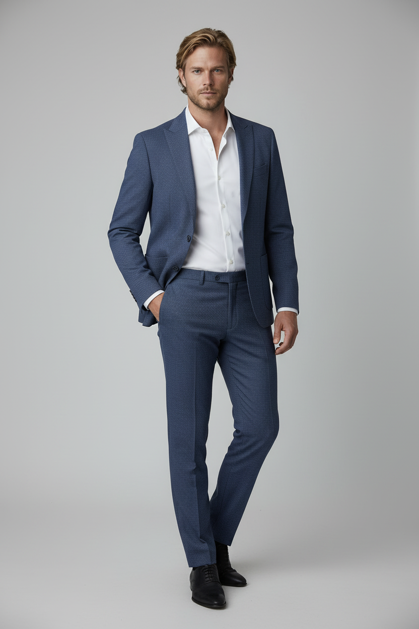 Colbert bi-stretch blauw met bijpassende pantalon