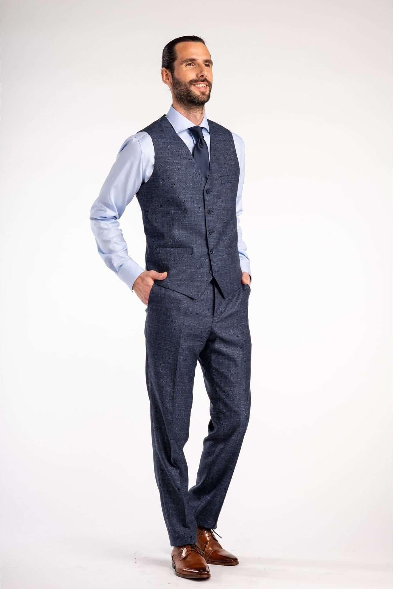 Gilet birdseye structuur blauw - Gents