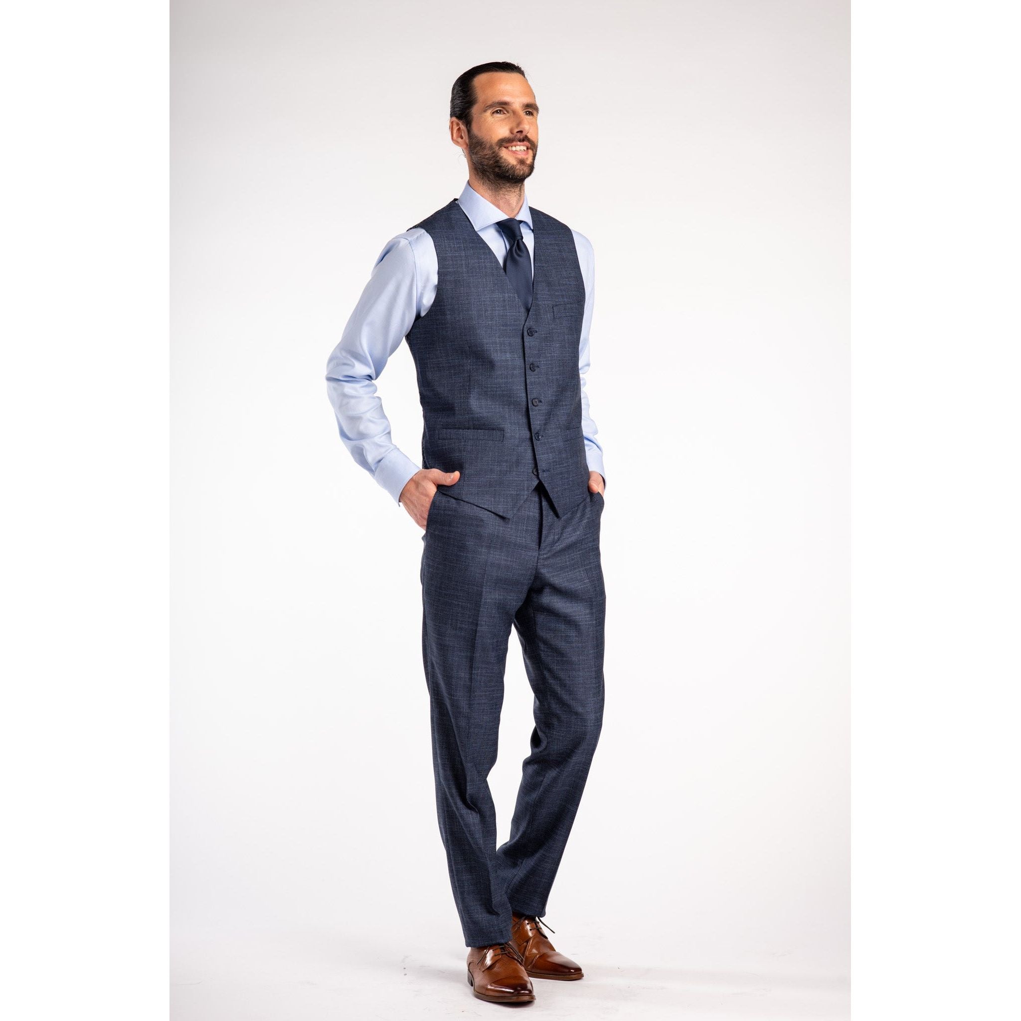 Gilet birdseye structuur blauw - Gents