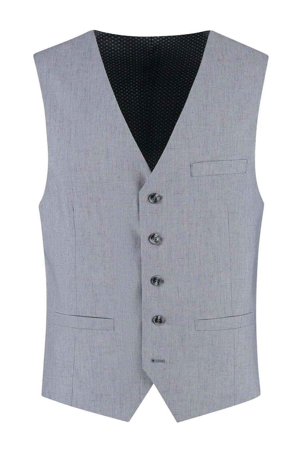 Gilet linnenblend zilvergrijs, ademend met verstelbare gesp en zakken, stijlvolle en comfortabele outfit.