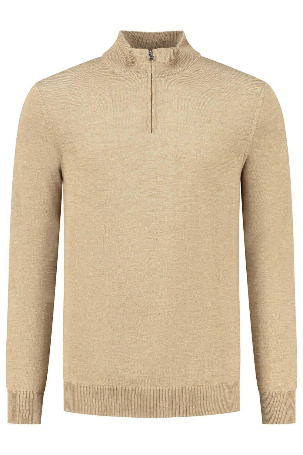 Halfzip merinoblend camel - Gents